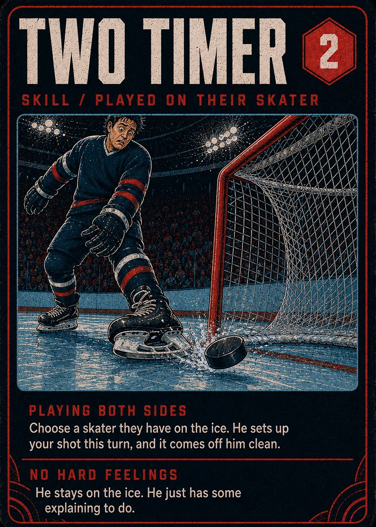 Two Timer, a skill card played on an opposing skater, costing two Energy